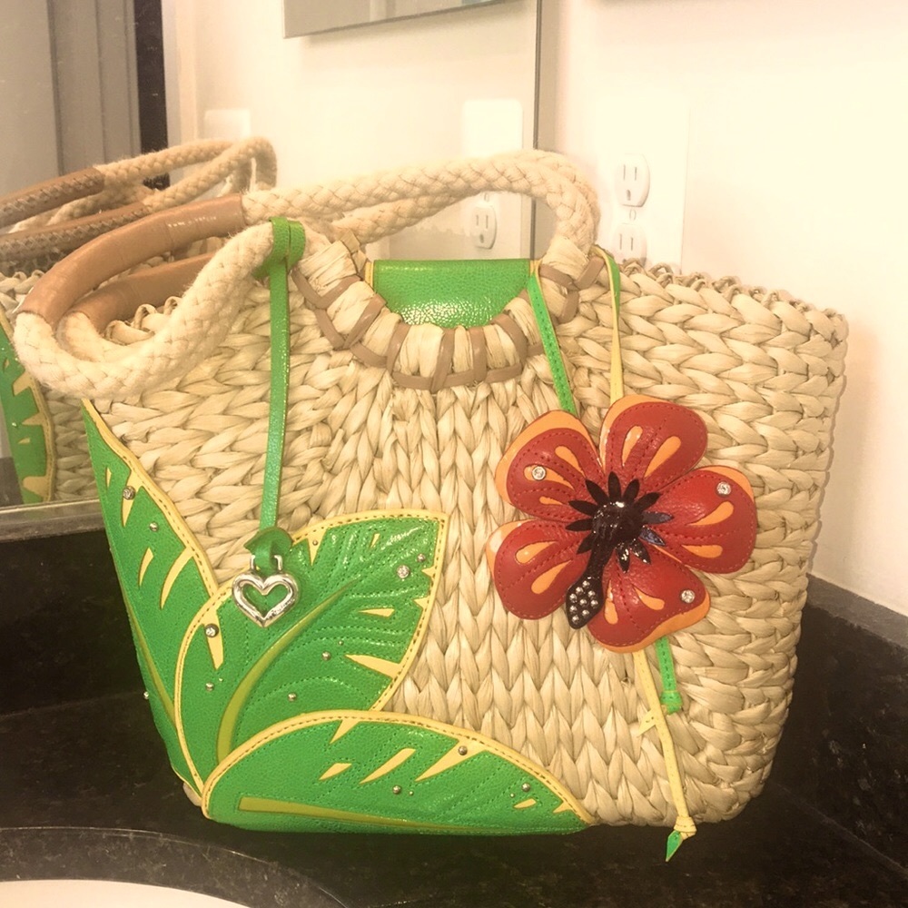 EUC discontinued Beautiful Brighton thick raffia shoulder bag with bag charms